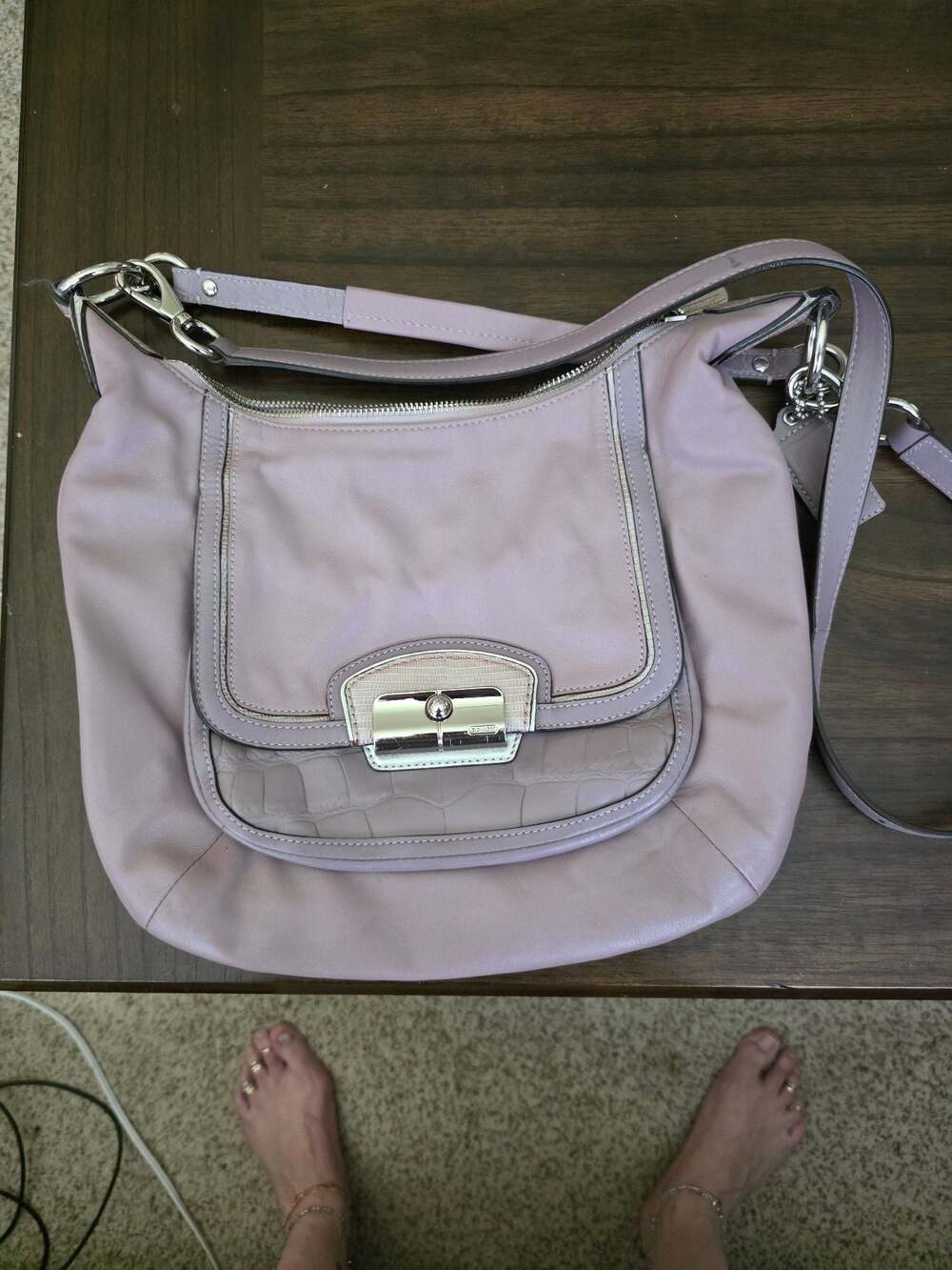 Coach Kristin Hobo Bag in Lavender Leather with Croc-Embossed Detail (No. J1226-